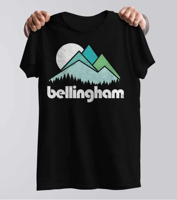 Bellingham Mountains Minimalist Design With Forest And Moon T-Shirt