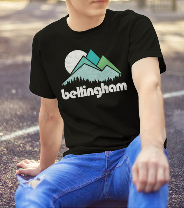 Bellingham Mountains Minimalist Design With Forest And Moon T-Shirt