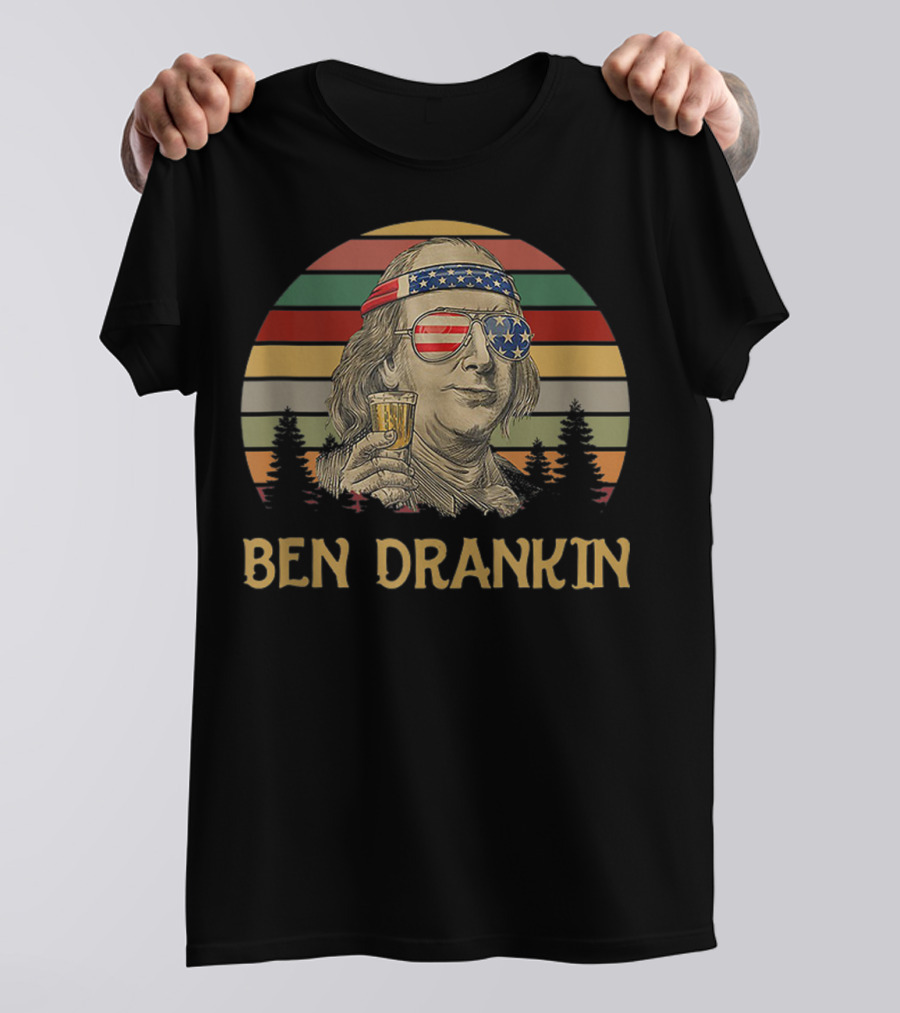 Ben Drankin Benjamin Franklin 4th Of July Americana Patriotic Sunset T-Shirt