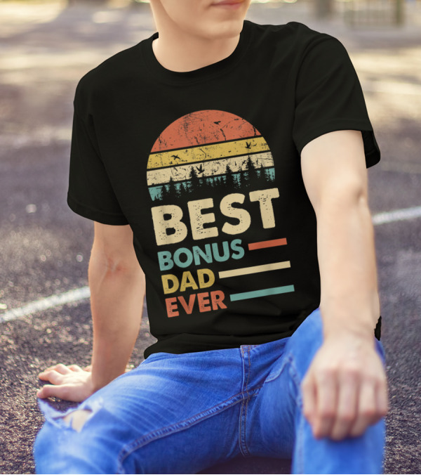 Best Bonus Dad Ever Vintage Sunset Papa Daddy T-Shirt