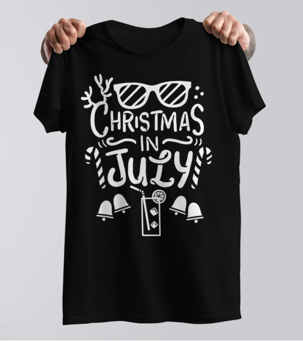 Christmas In July Sunglasses Candy Canes Cocktail Bells T-Shirt