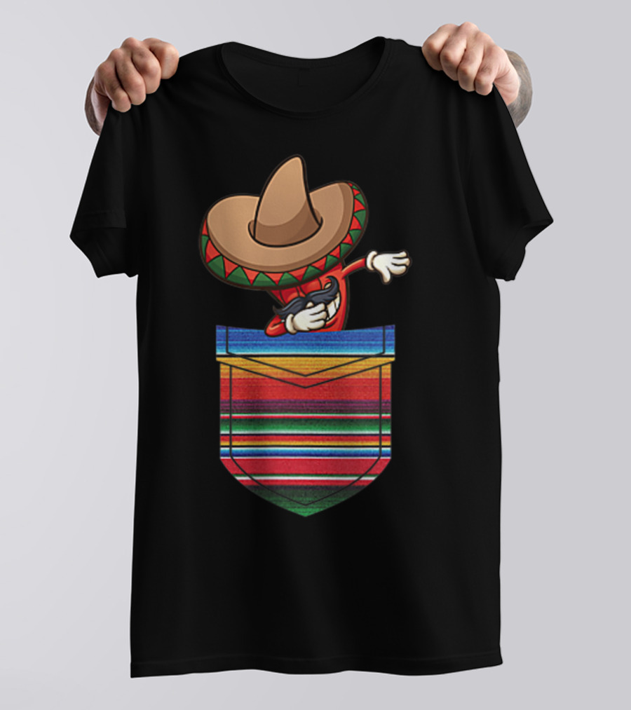 Dabbing Chilli Serape Pocket Mexican Fiesta Party T-Shirt