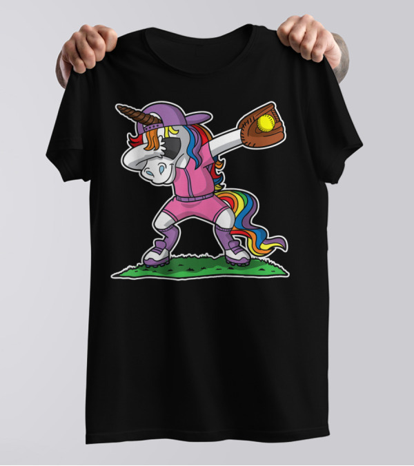 Dabbing Unicorn In Pink Softball Outfit With Glove And Ball T-Shirt