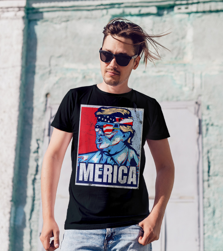 Donald Trump 4th Of July Merica America USA Flag Headband Glasses T-Shirt