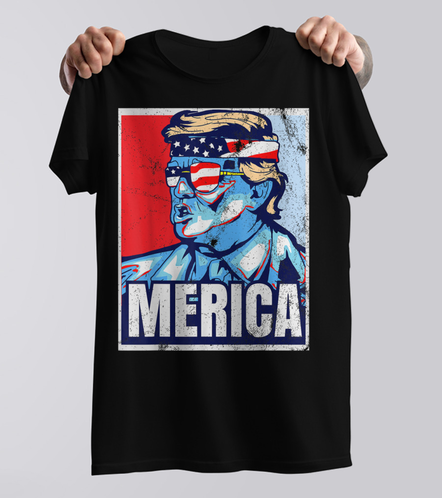 Donald Trump 4th Of July Merica America USA Flag Headband Glasses T-Shirt