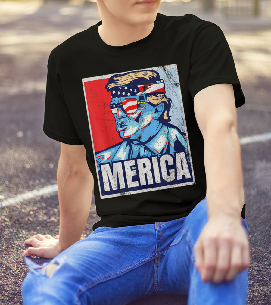 Donald Trump 4th Of July Merica America USA Flag Headband Glasses T-Shirt