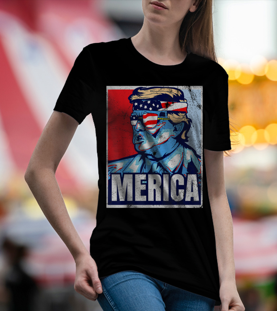 Donald Trump 4th Of July Merica America USA Flag Headband Glasses T-Shirt