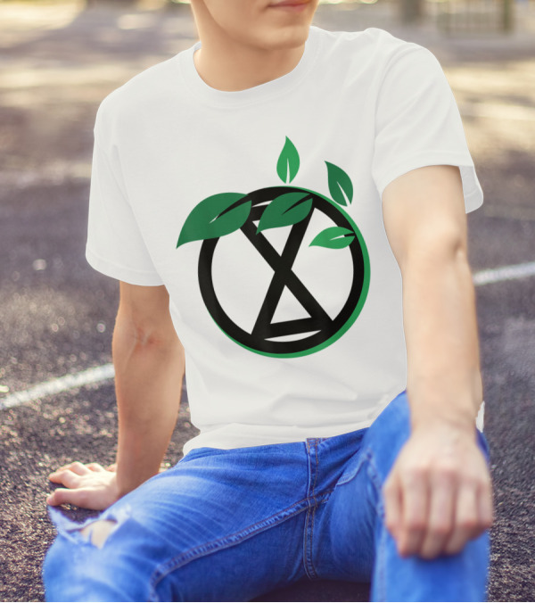 Extinction Rebellion Revolution Symbol With Green Leaves T-Shirt