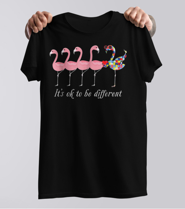 Flamingo It's Ok To Be Different Autism Awareness Puzzle Pattern Iconic T-Shirt