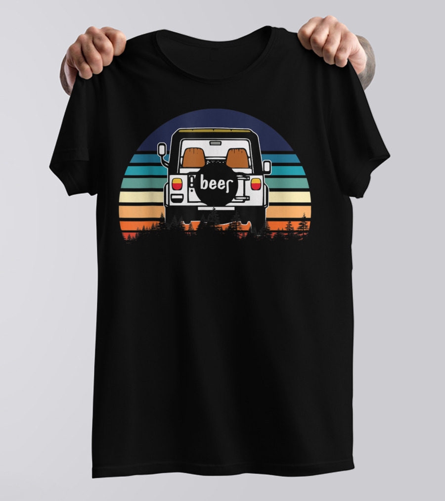 Funny Beer Jeeps Vintage Sunset Retro Stripess T-Shirt