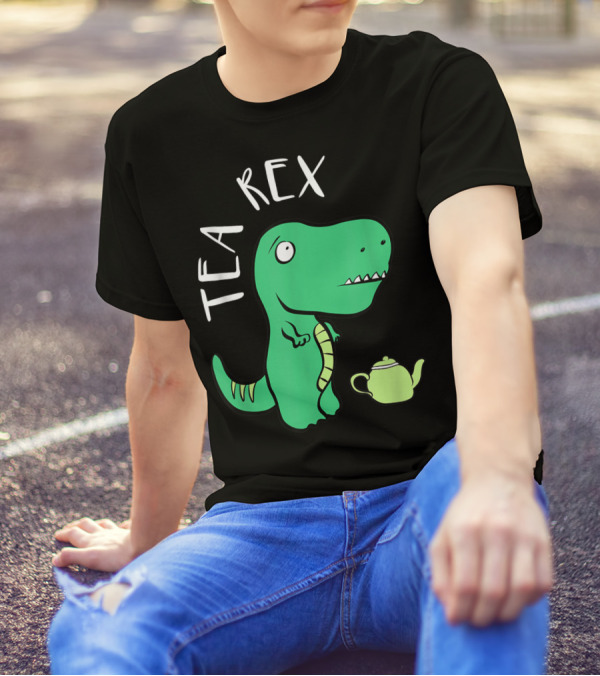 Tea Rex Dino With Green Teapot Cute Tea Time T-Shirt