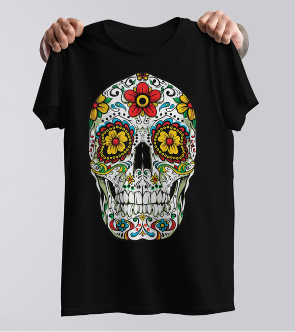 Day Of The Dead Colorful Floral Sugar Skull Cinco De Mayo T-Shirt