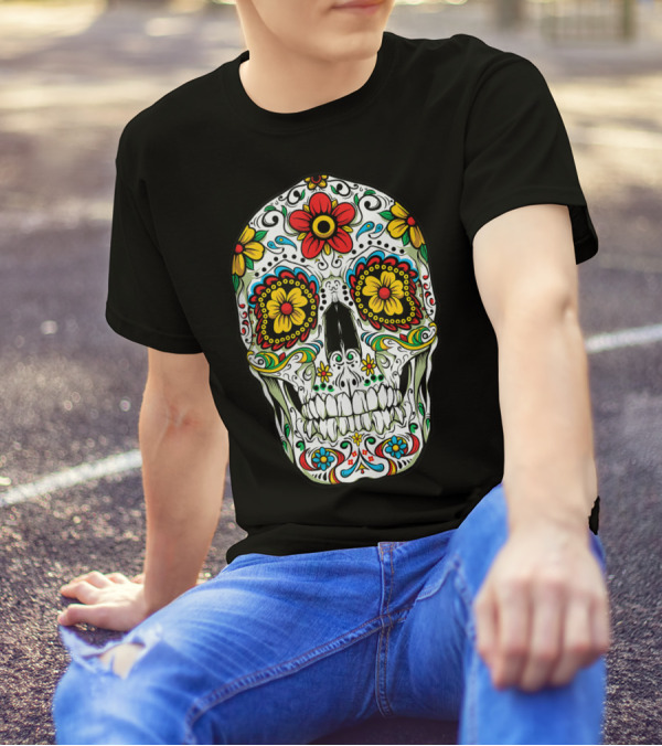 Day Of The Dead Colorful Floral Sugar Skull Cinco De Mayo T-Shirt