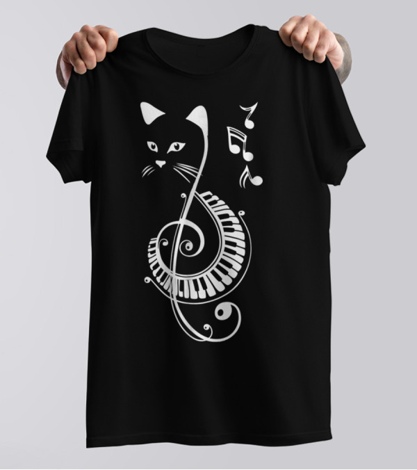 Cat Lovers Musical Note Treble Clef Keyboard T-Shirt