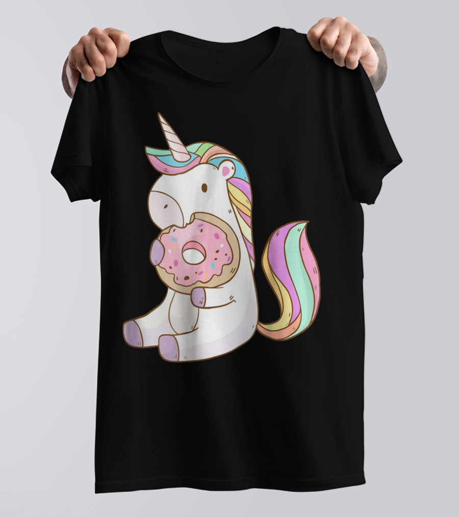 Cute Hungry Unicorn Enjoying A Delicious Donut With Sprinkles T-Shirt