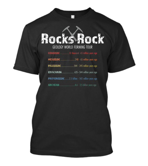 Rocks Rock Geology World Forming Tour Cenozoic Mesozoic Paleozoic Ediacaron Proterozoic Archean T-Shirt