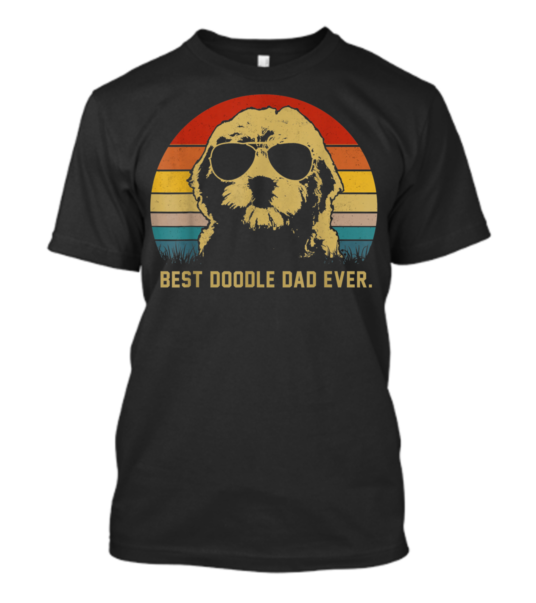 Best Doodle Dad Ever Vintage Sunglasses Retro Stripes Dog T-Shirt