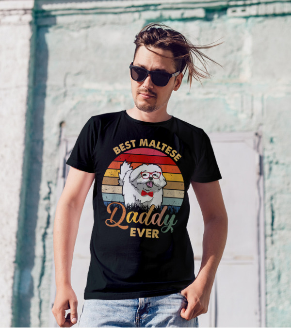 Best Maltese Daddy Ever Retro Style Dog T-Shirt