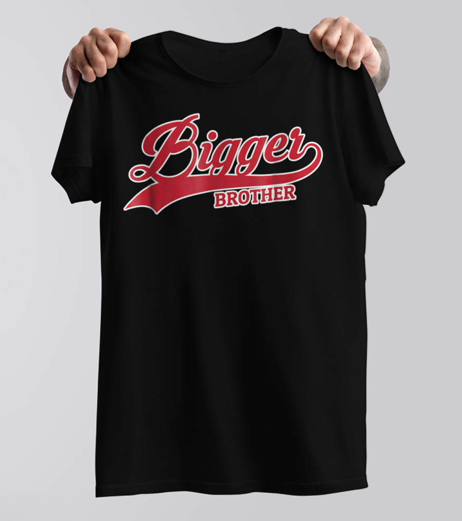 Bigger Brother Sibling Script Style Red And White T-Shirt
