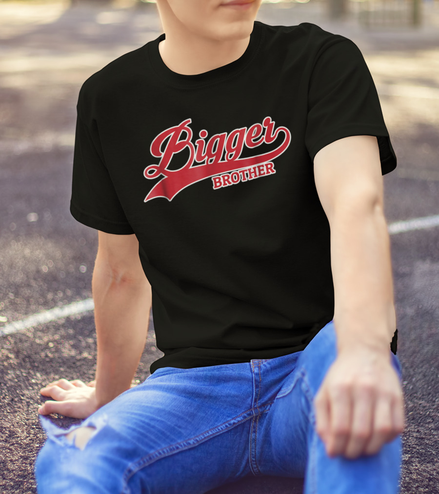 Bigger Brother Sibling Script Style Red And White T-Shirt