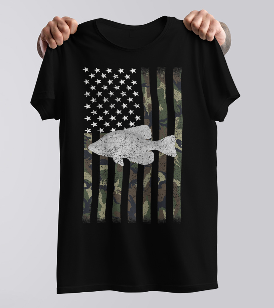 Camouflage American Flag Crappie Fishing T-Shirt