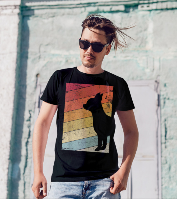 Chihuahua Style Retro Silhouette With Vintage Rainbow Stripes T-Shirt