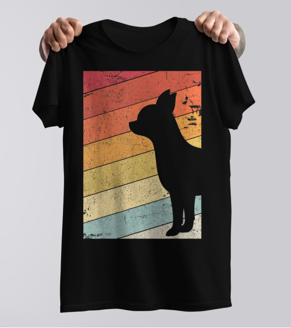 Chihuahua Style Retro Silhouette With Vintage Rainbow Stripes T-Shirt