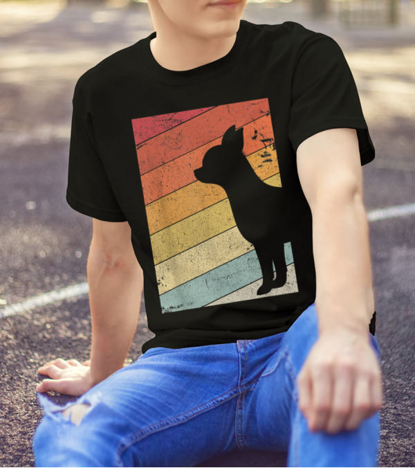 Chihuahua Style Retro Silhouette With Vintage Rainbow Stripes T-Shirt