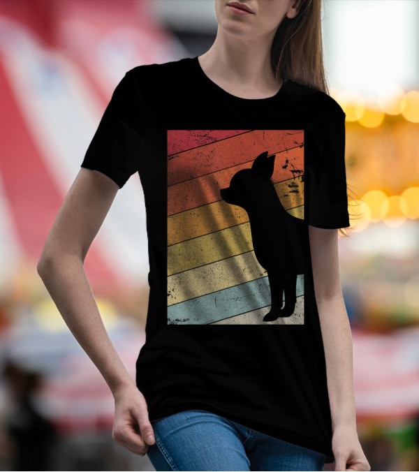 Chihuahua Style Retro Silhouette With Vintage Rainbow Stripes T-Shirt