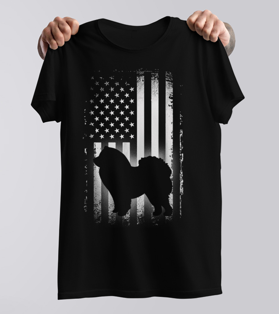 Patriotic Chow Chow Silhouette With American Flag Background T-Shirt
