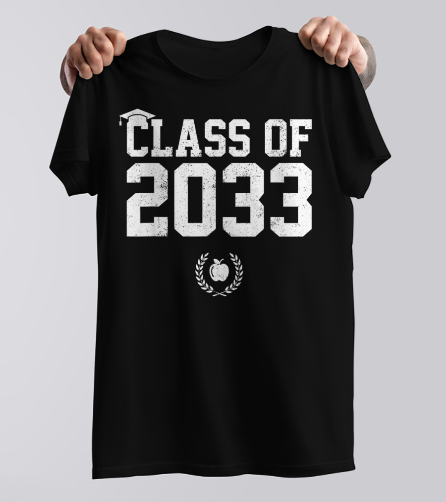 Class Of 2033 Graduate Cap Laurel Apple School Journey T-Shirt