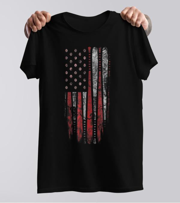 American Flag Baseball Bat And Ball Design For Baseball Lover T-Shirt