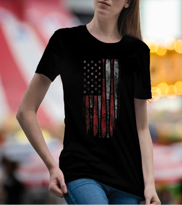 American Flag Baseball Bat And Ball Design For Baseball Lover T-Shirt