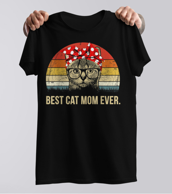 Best Cat Mom Ever Vintage Retro Graphic Cat MomyGift T-Shirt