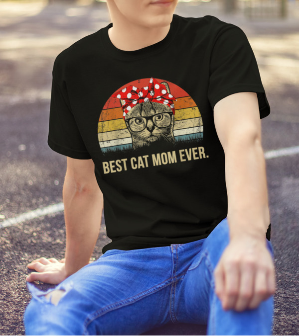 Best Cat Mom Ever Vintage Retro Graphic Cat MomyGift T-Shirt