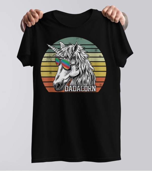 Dadacorn Rainbow Sunglasses Unicorn Retro Stripes T-Shirt