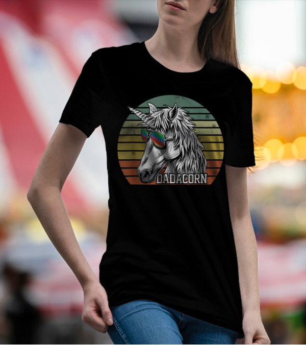 Dadacorn Rainbow Sunglasses Unicorn Retro Stripes T-Shirt