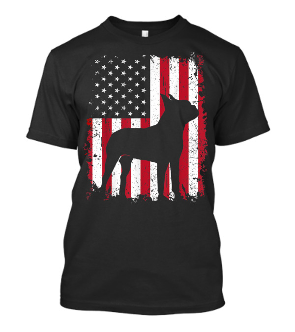 Boston Terrier Silhouette With American USA Flag 4th Of July Dog T-Shirt