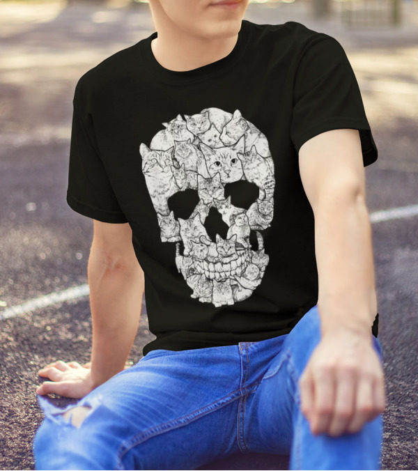 Cat Skull Cat Skull Men's Unique Feline Skull T-Shirt