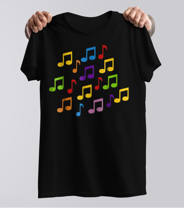Colored Music Notes Pattern Vibrant T-Shirt
