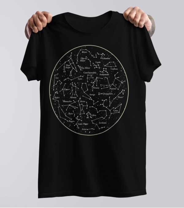 CONSTELLATION MAP Space Astronomy Star Chart Draco Orion Ursa Major Leo Andromeda Pegasus Pisces Aries T-Shirt