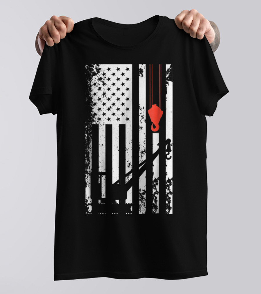 American Flag Crane Operator Hook And Lines T-Shirt