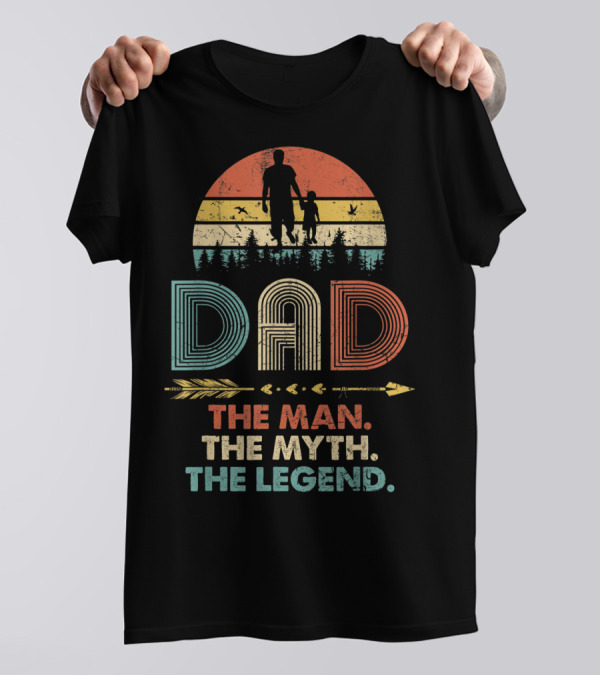 Dad The Man The Myth The Legend Vintage Papa Silhouette Retro Sunset Forest Arrow T-Shirt