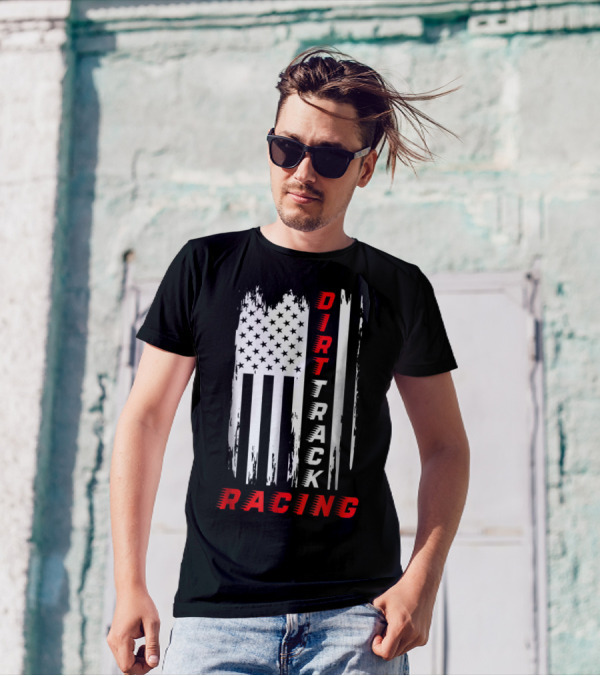 Dirt Track Racing American Flag Grunge T-Shirt