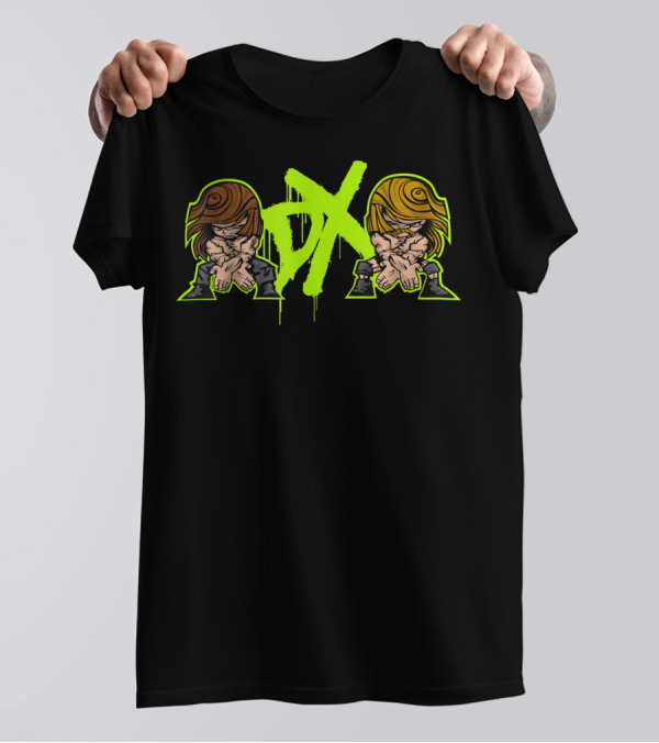 D-Generation X Crossover Cartoon Characters Green And Black T-Shirt