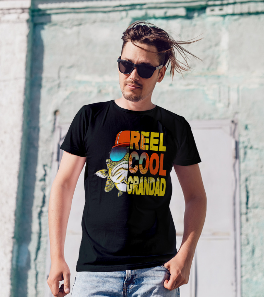 Father's Day Reel Cool Grandad Fishing Retro Sunglasses Hat T-Shirt