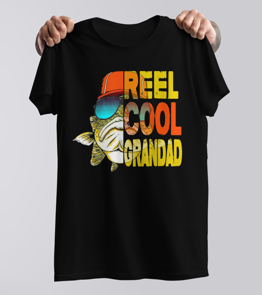 Father's Day Reel Cool Grandad Fishing Retro Sunglasses Hat T-Shirt