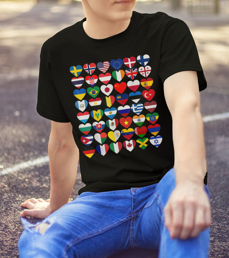 Flags Of The Countries Of The World Heart Shape Collection T-Shirt