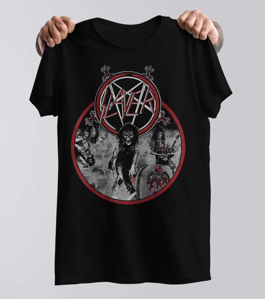 Slayer Live Undead Pentagram Zombies Skulls Battleground T-Shirt