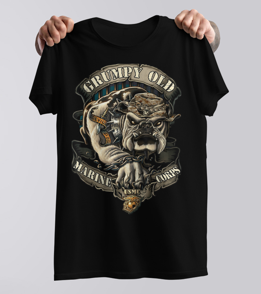 Grumpy Old Marine Corps Devil Dog USMC Veteran T-Shirt